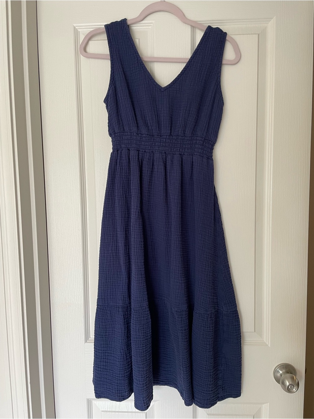 Morgan Taylor Dark Blue Seersucker Dress Small